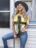 Christian T-Shirt Women Crewneck Short Sleeve Cross Letter Print Graphic Tops