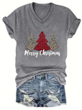 Women Christmas V Neck Shirt: Christmas Tree Tshirt Xmas Buffalo Plaid Shirt Casual Holiday Tee Tops