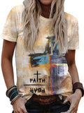 Christian T-Shirt Women Crewneck Short Sleeve Cross Letter Print Graphic Tops