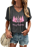 Women Christmas V Neck Shirt: Christmas Tree Tshirt Xmas Buffalo Plaid Shirt Casual Holiday Tee Tops