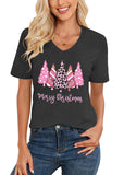Women Christmas V Neck Shirt: Christmas Tree Tshirt Xmas Buffalo Plaid Shirt Casual Holiday Tee Tops