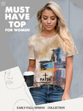 Christian T-Shirt Women Crewneck Short Sleeve Cross Letter Print Graphic Tops