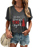 Women Christmas V Neck Shirt: Christmas Tree Tshirt Xmas Buffalo Plaid Shirt Casual Holiday Tee Tops