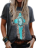 Christian T-Shirt Women Crewneck Short Sleeve Cross Letter Print Graphic Tops