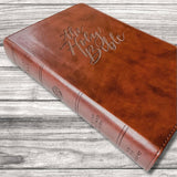 Hand Lettered and Laser Engraved ESV Large Print Bible, Red Letter, Brown Cover, Includes Option to add Engraved Name, Personalized Gift for Wedding, Baptism, Graduation or Birthday…