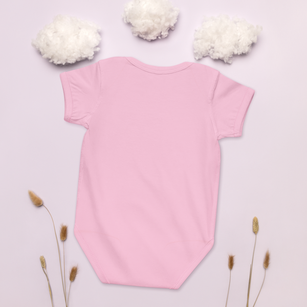 The Christian Store – Pink Baby Jersey Bodysuit with Jesus Logo | Christian Infant Outfit