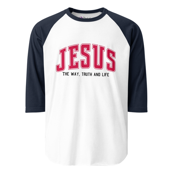 The Christian Store – Unisex 3/4 Sleeve Raglan Shirt with Jesus Logo