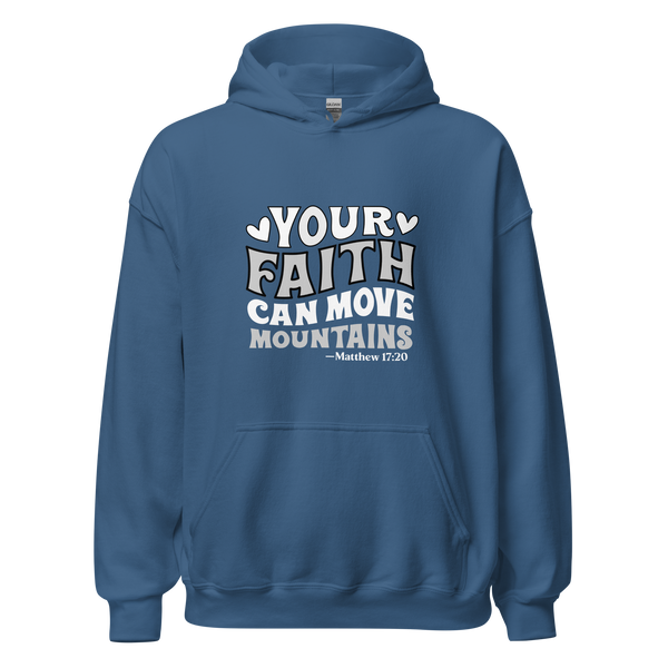 The Christian Store – Women’s Blue Hoodie “Your Faith Can Move Mountains” | Inspirational Christian Sweatshirt