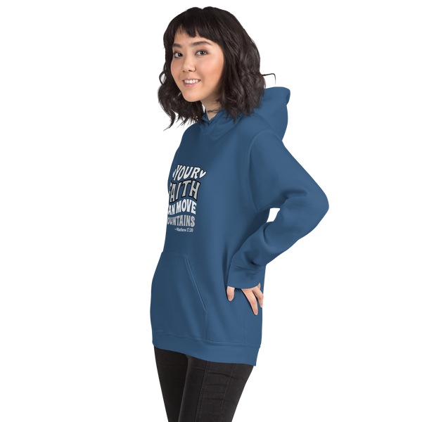The Christian Store – Women’s Blue Hoodie “Your Faith Can Move Mountains” | Inspirational Christian Sweatshirt